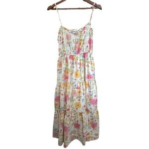 MINE White Floral Print Crochet Trim Maxi Sundress Sleeveless Women's Medium‎